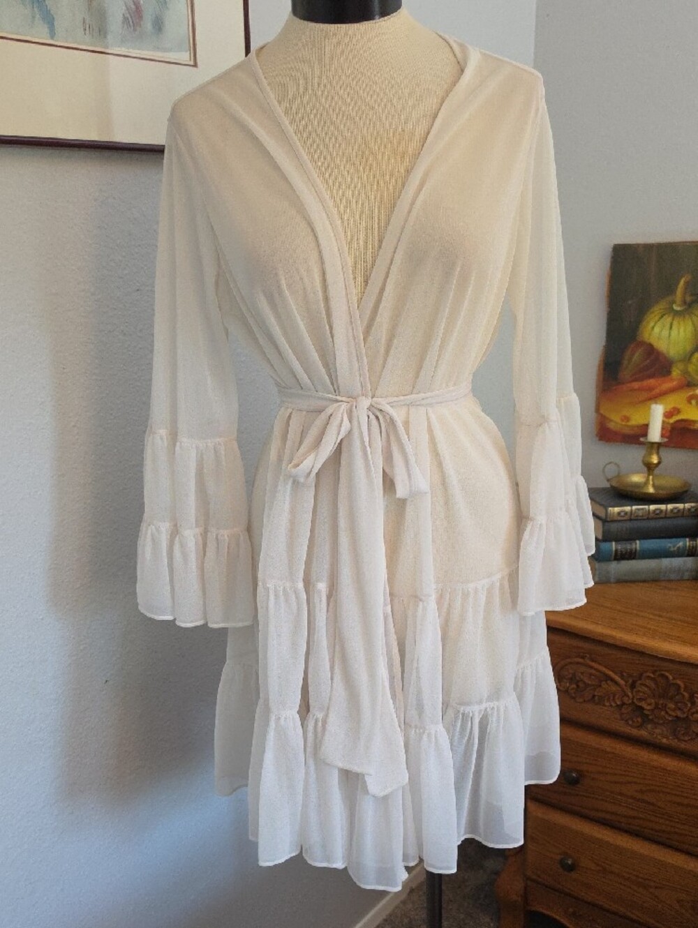 Betsey Johnson Intimates Off White Sheer Ruffle Kimono Robe Osfm Fairy Tiered